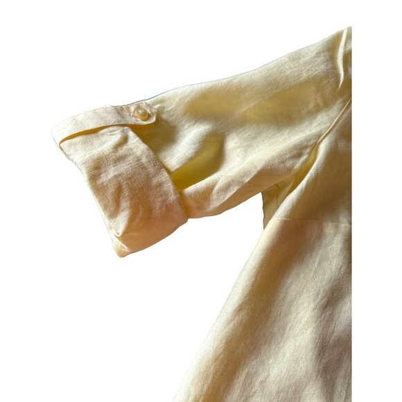 Kim Rogers Petite Yellow Linen Button Up Shirt Roll Tab Sleeves Size Medium - Picture 4 of 5